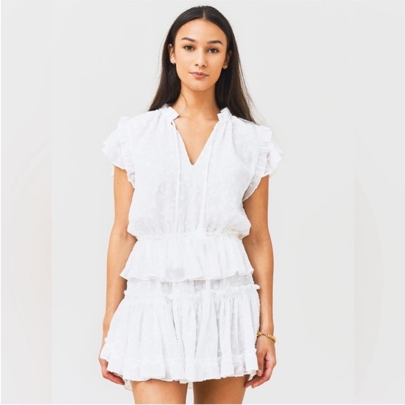 Misa Los Angeles Dresses & Skirts - Misa Lilian Tiered Ruffle Mini Dress Metallic White Dot Size Large